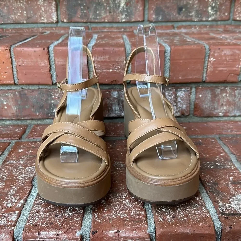 Naturalizer Court Ankle Strap Platform Sandal Toffee Size 10 Retro Boho Comfort
